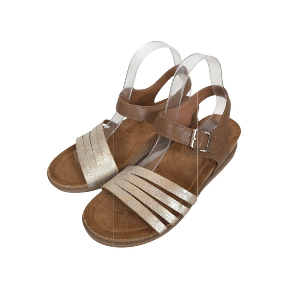 Eurosoft Leary Sandals Gold Strappy Cork Wedge Ankle Strap Buckle 9.5 M